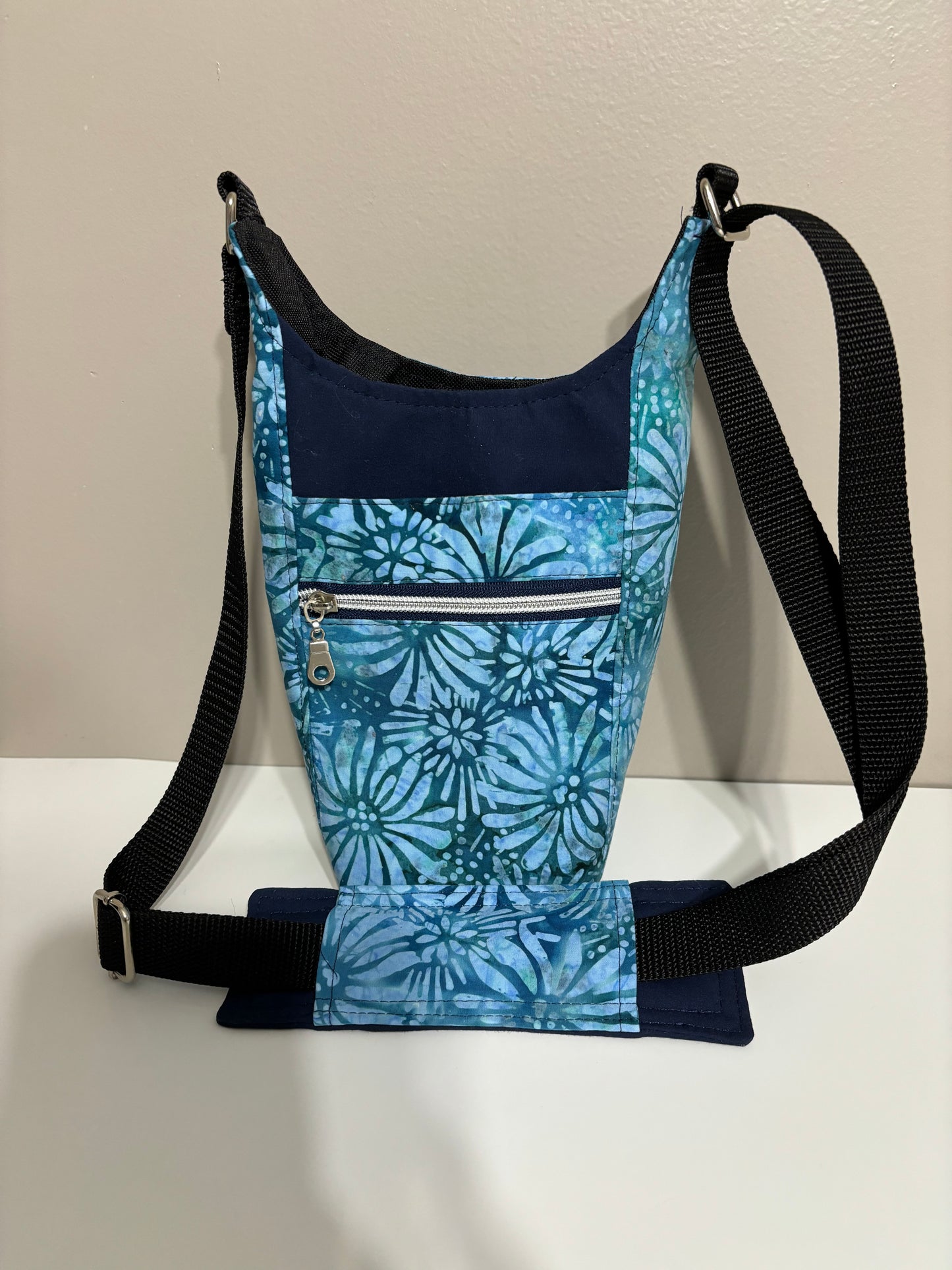 Water Bottle Bag Aqua and Navy Sunflowers