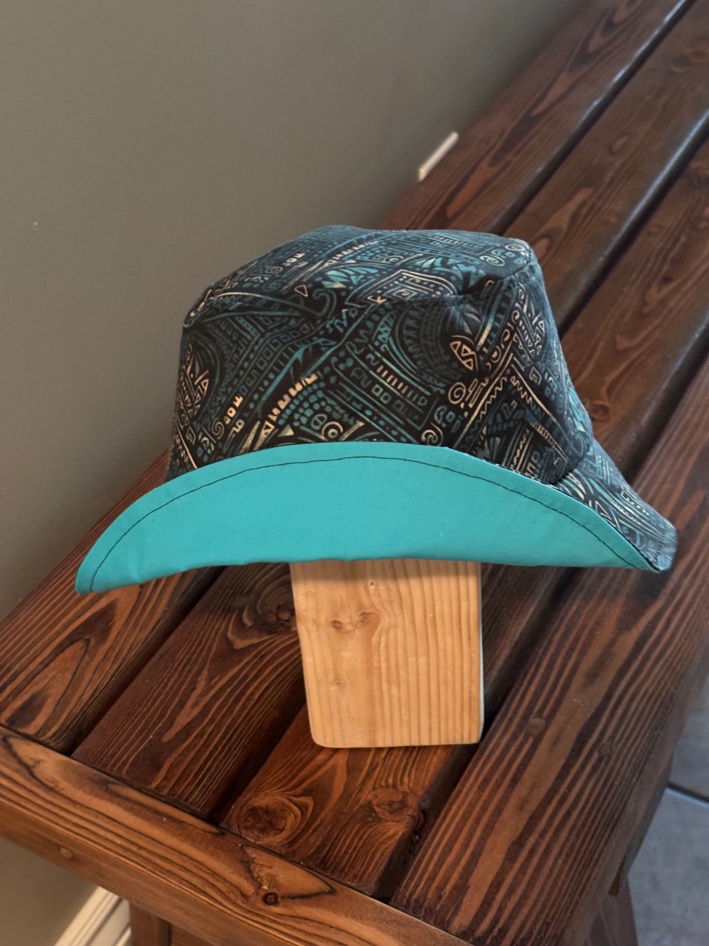 Reversible Bucket Hat Designed by an Artist With A Cool Celtic Teal and Black Design