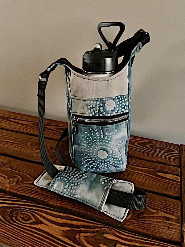 Water Bottle Bag Beige and Blue Batik Sun