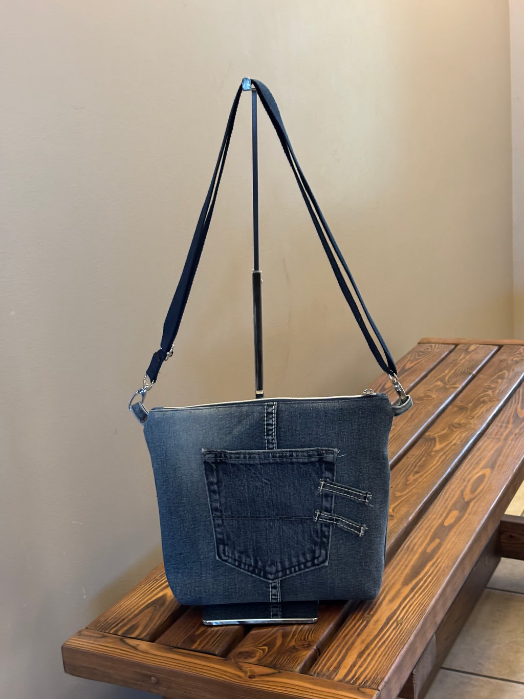 Fancy Denim Jeans Upcycled Shoulder Crossbody Handbag