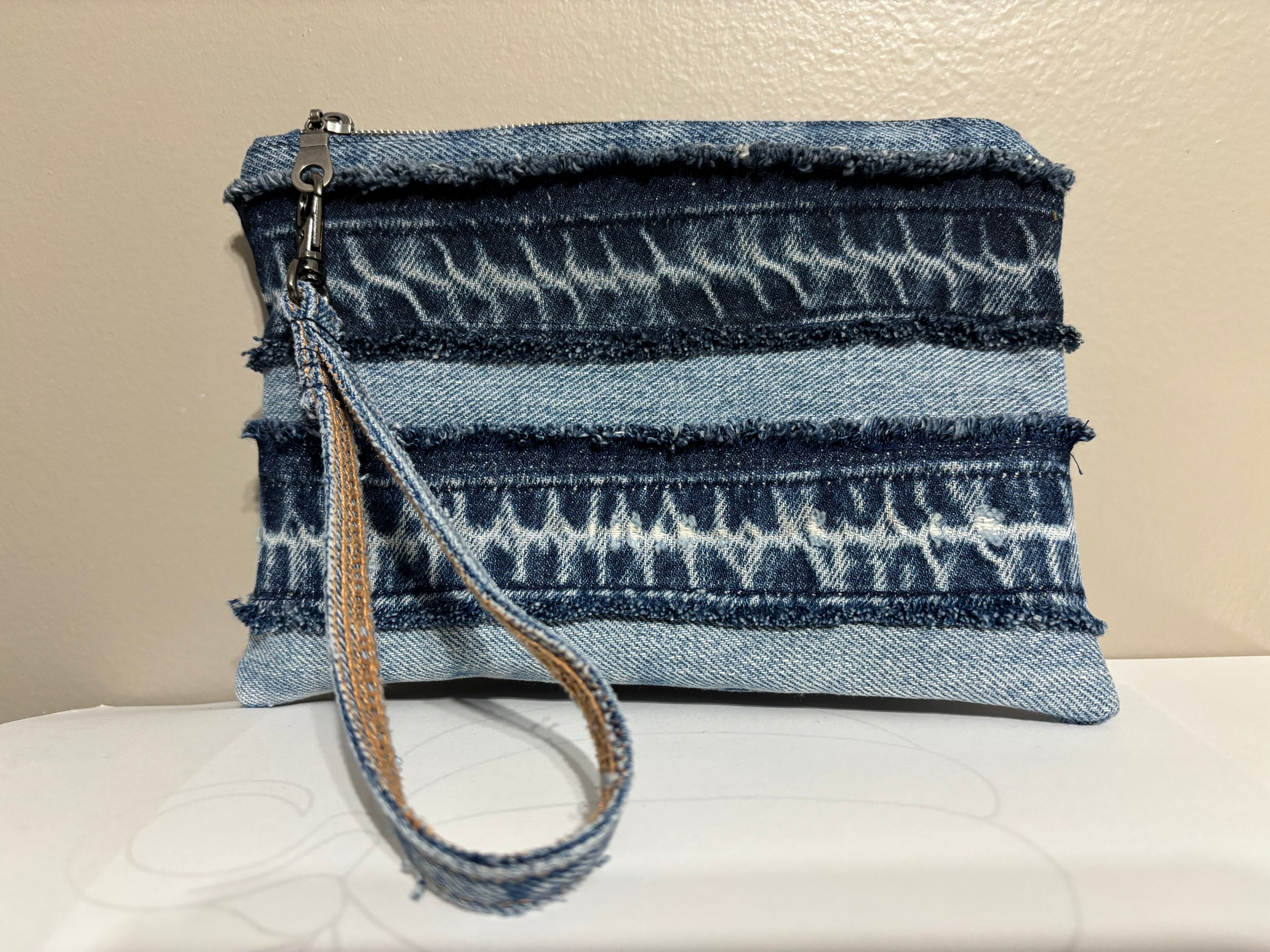 Wristlet from Upcycled Blue Denim Parts