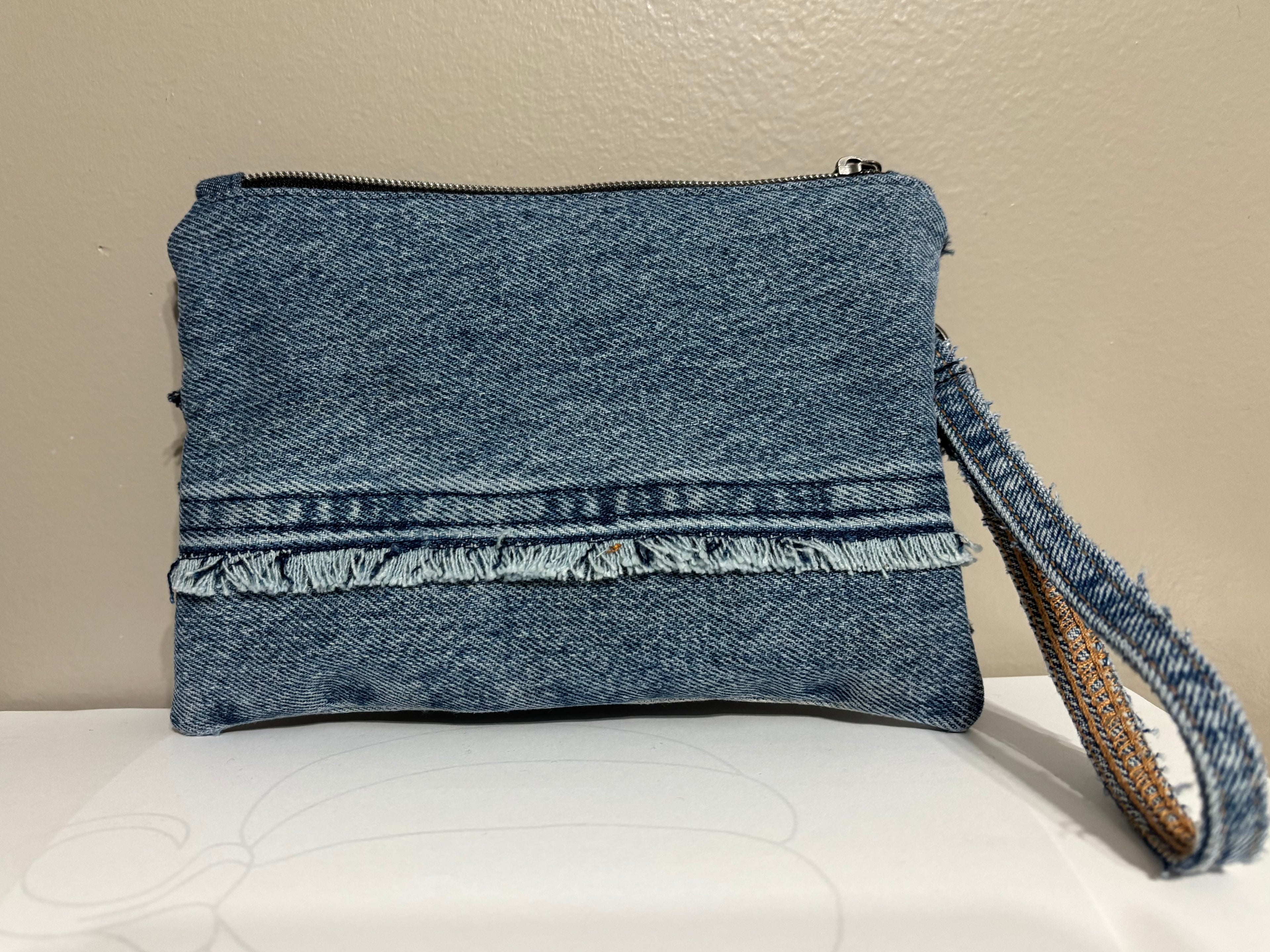 Wristlet from Upcycled Blue Denim Parts