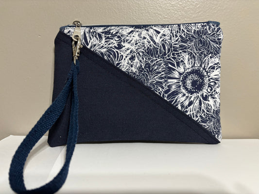 Wristlet from Navy Blue and Navy Blue with White Sunflowers