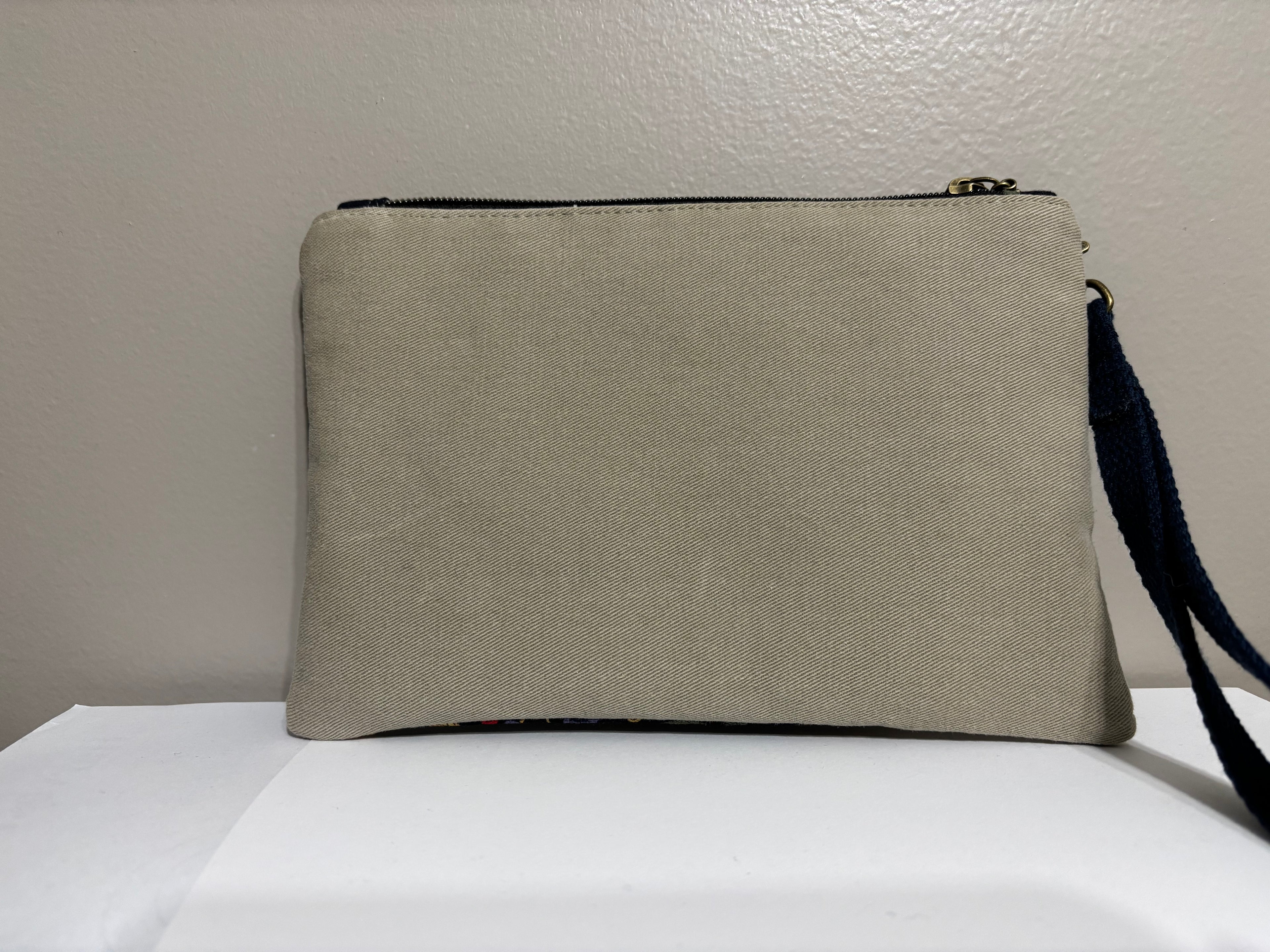 Wristlet from Upcycled Tan Denim Parts with Floral Fabric