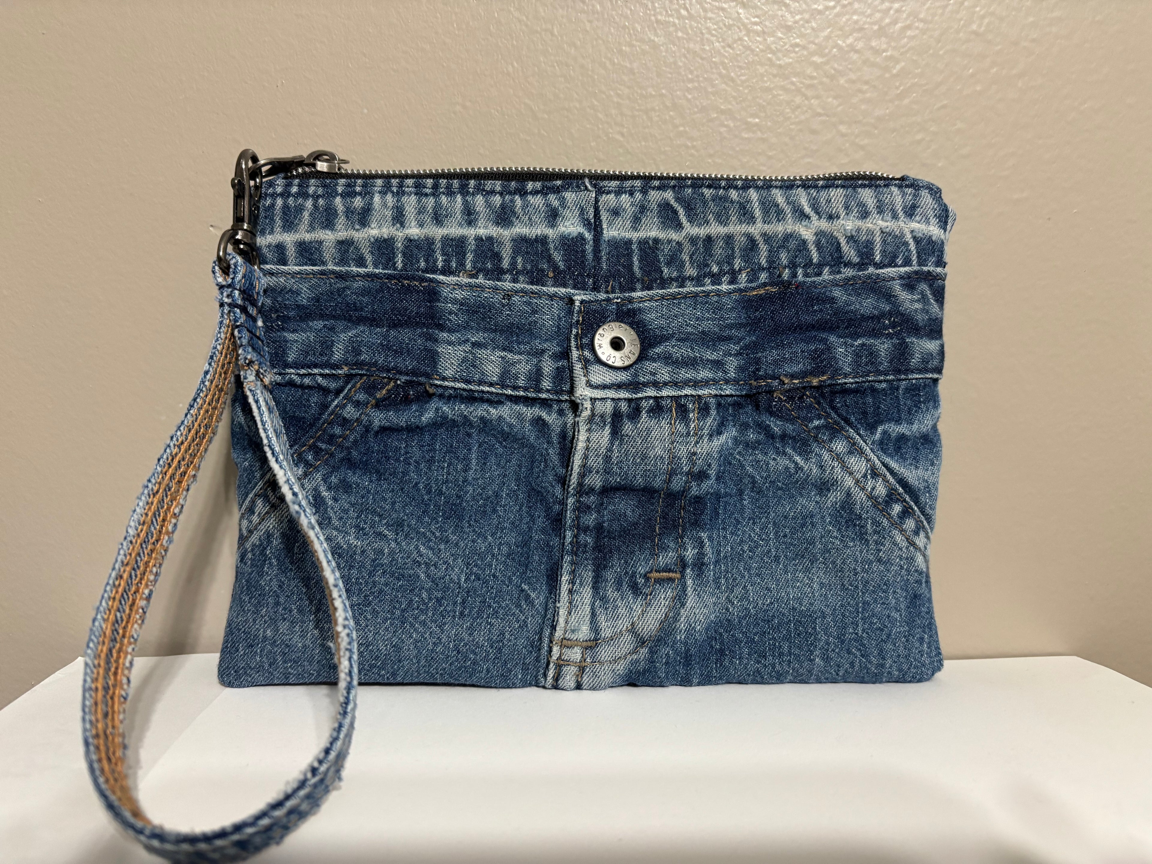 Wristlet from Upcycled Blue Denim Jean Parts