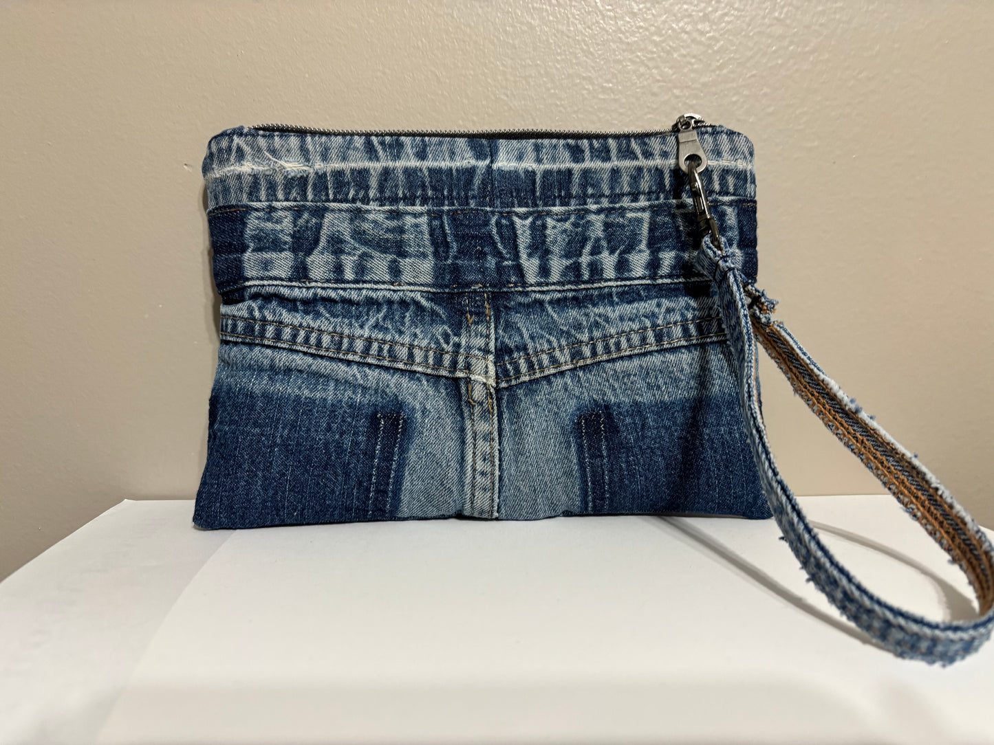 Wristlet from Upcycled Blue Denim Jean Pants