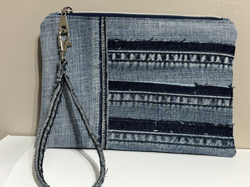 Wristlet from Upcycled Blue Denim Jean Parts