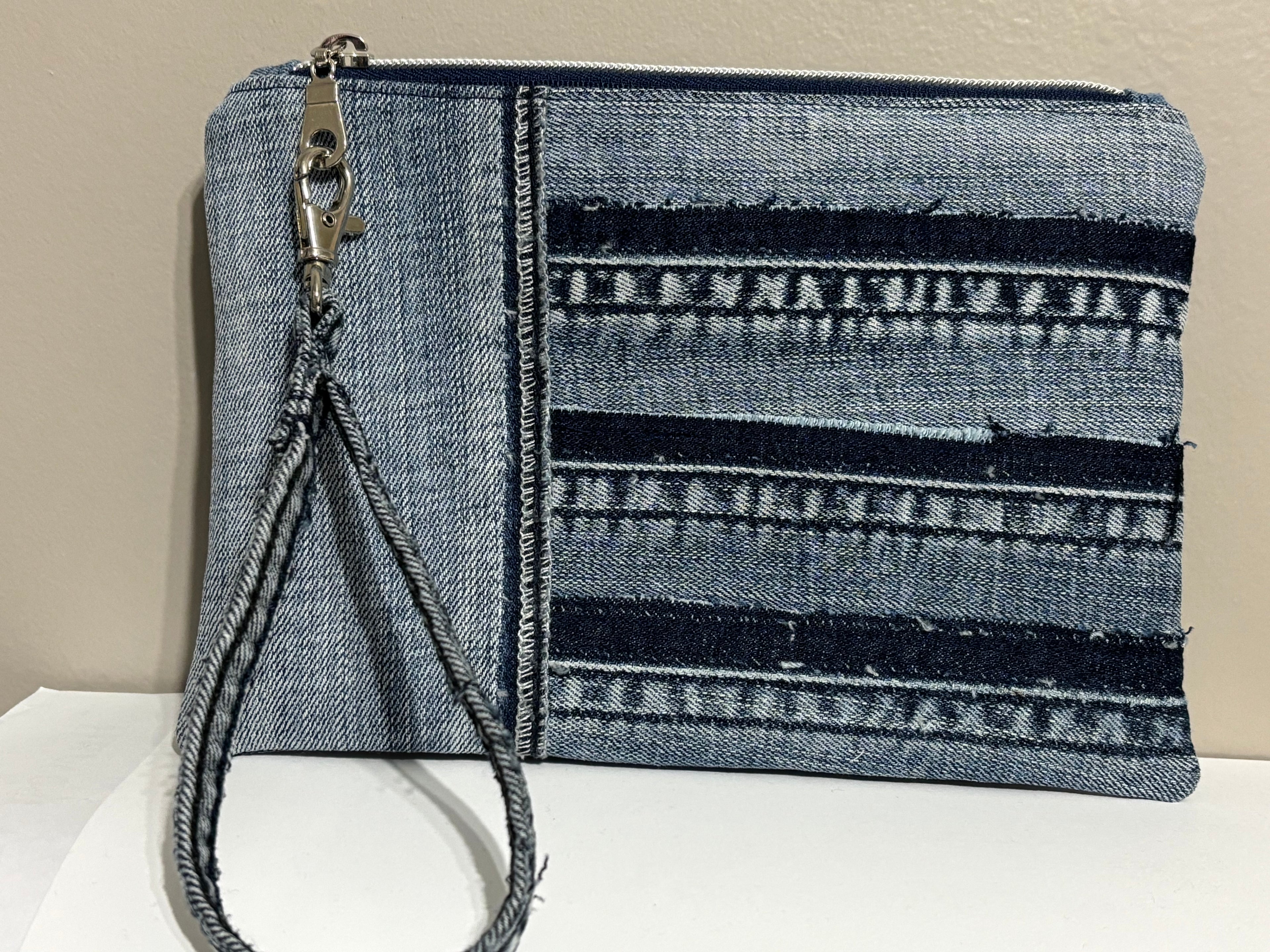 Wristlet from Upcycled Blue Denim Jean Parts