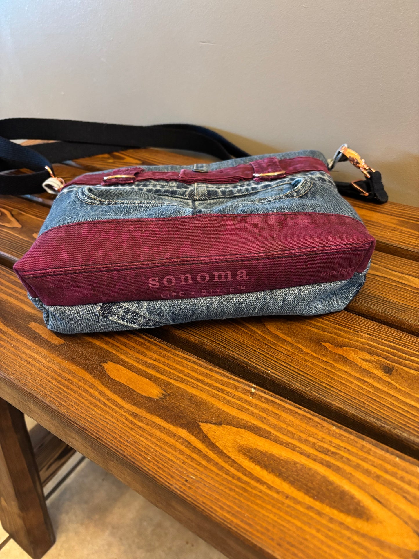 Denim Upcycled Jeans Crossbody Bag with Rose Gold Hardware