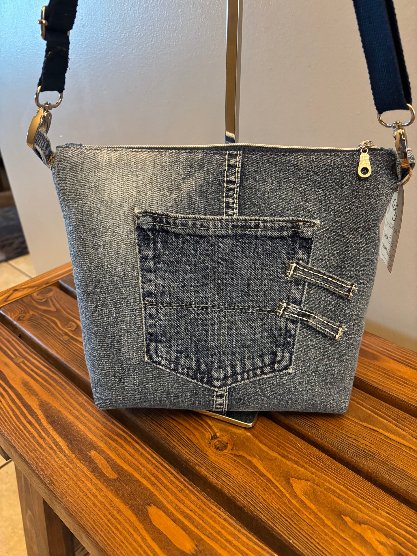 Fancy Denim Jeans Upcycled Shoulder Crossbody Handbag