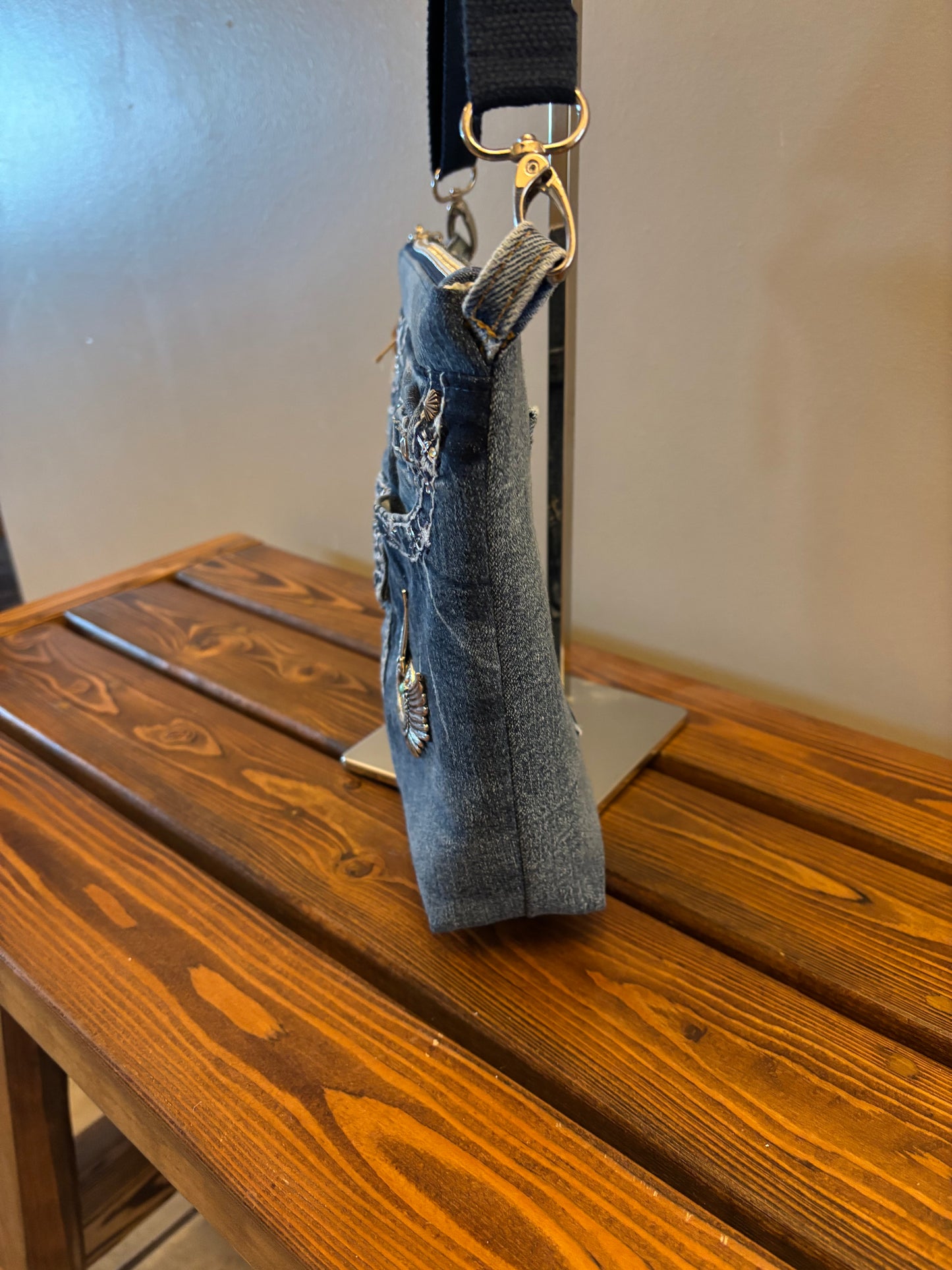 Fancy Denim Jeans Upcycled Shoulder Crossbody Handbag