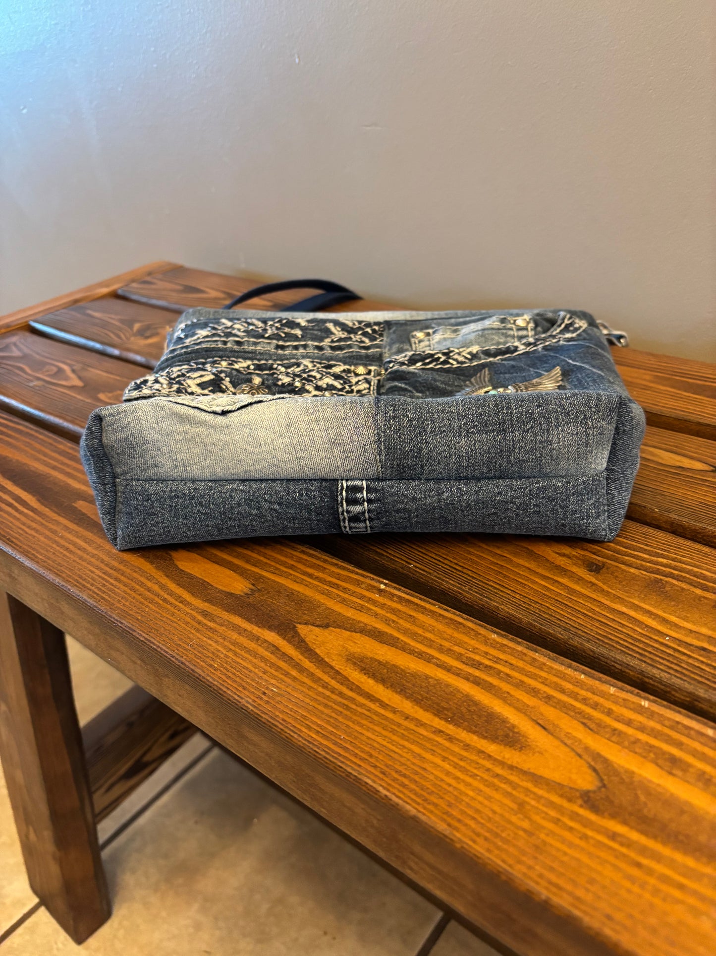 Fancy Denim Jeans Upcycled Shoulder Crossbody Handbag