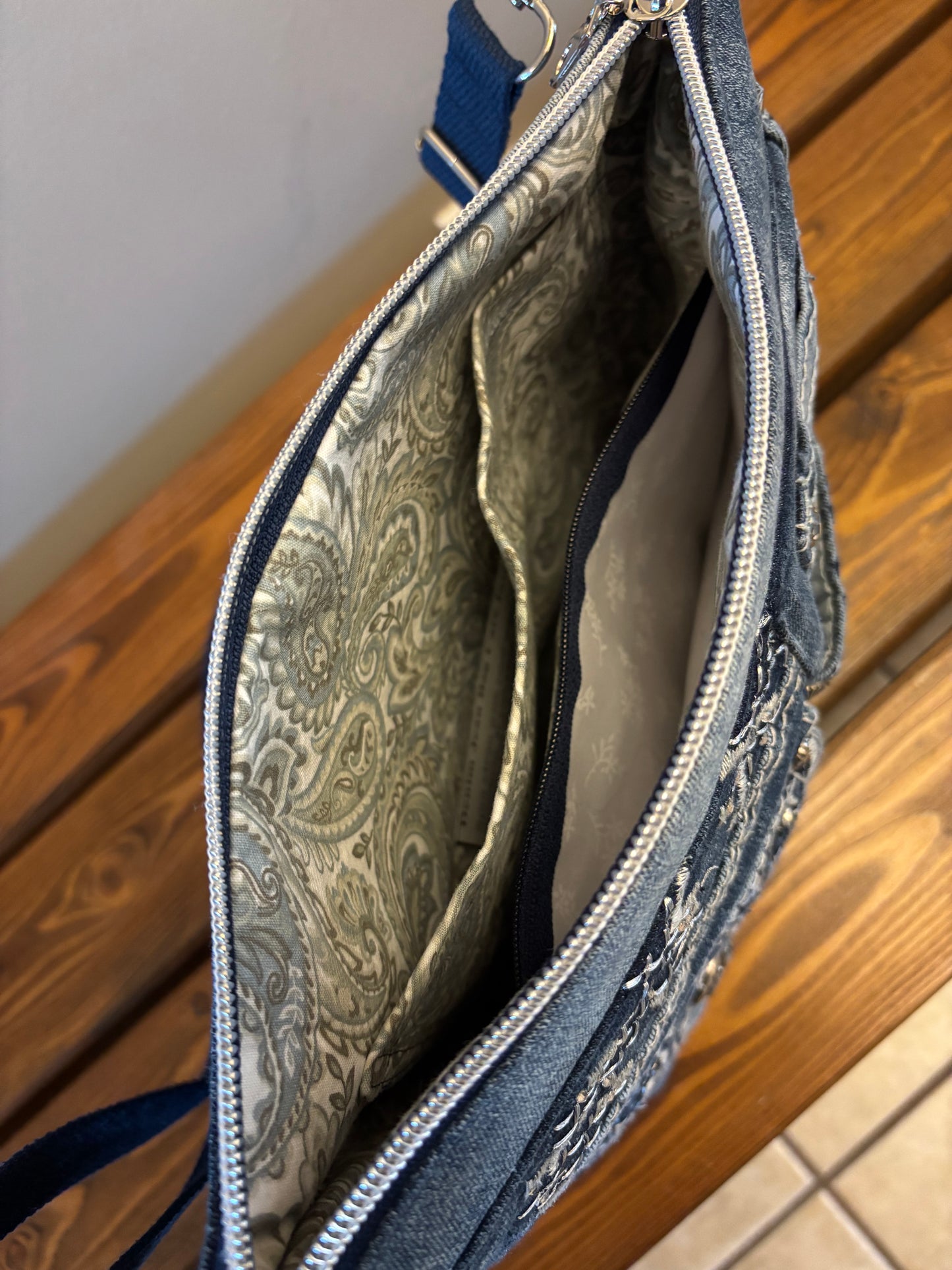 Fancy Denim Jeans Upcycled Shoulder Crossbody Handbag