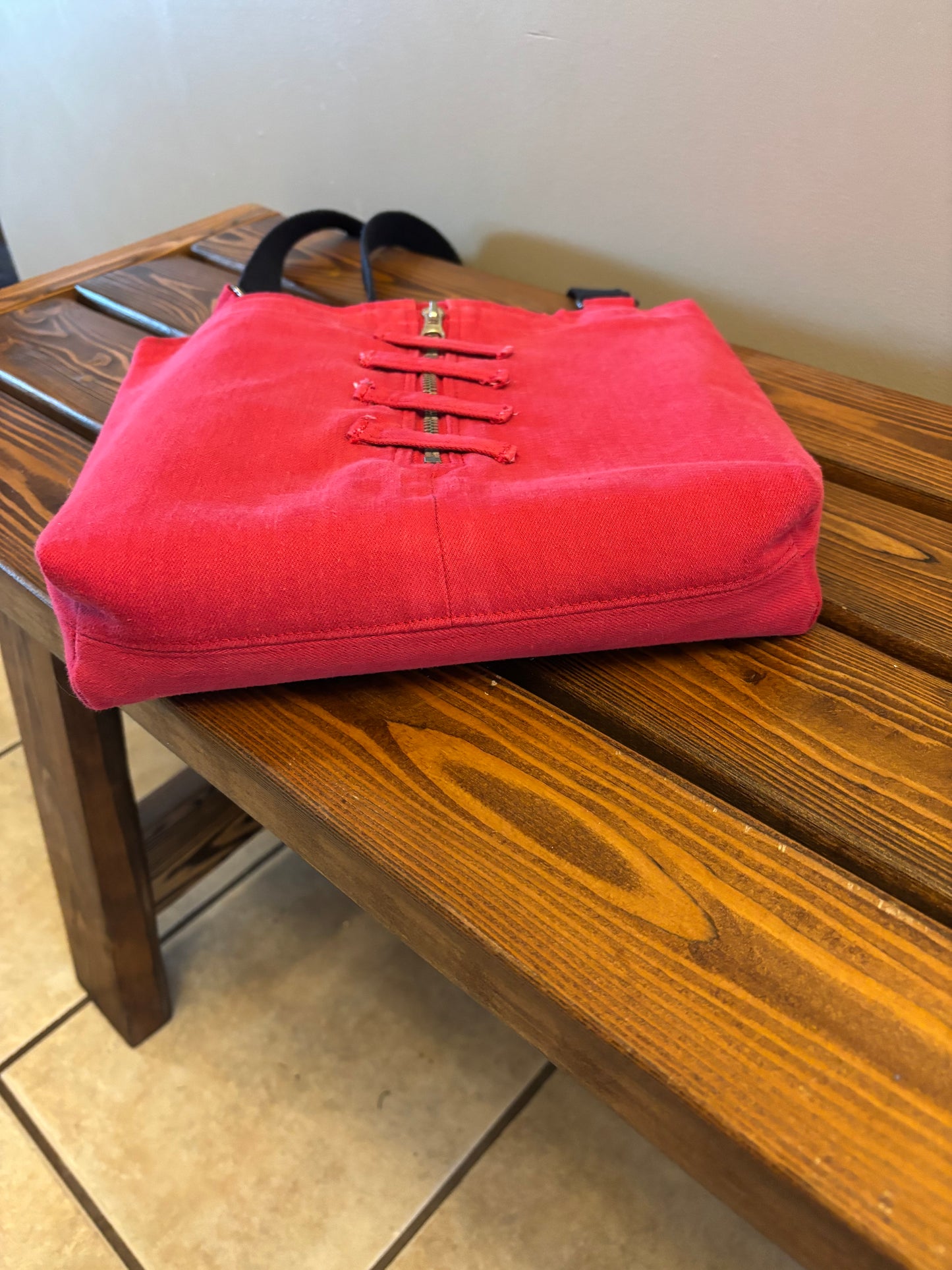 Fun Red Denim Jean Patchwork Shoulder Bag