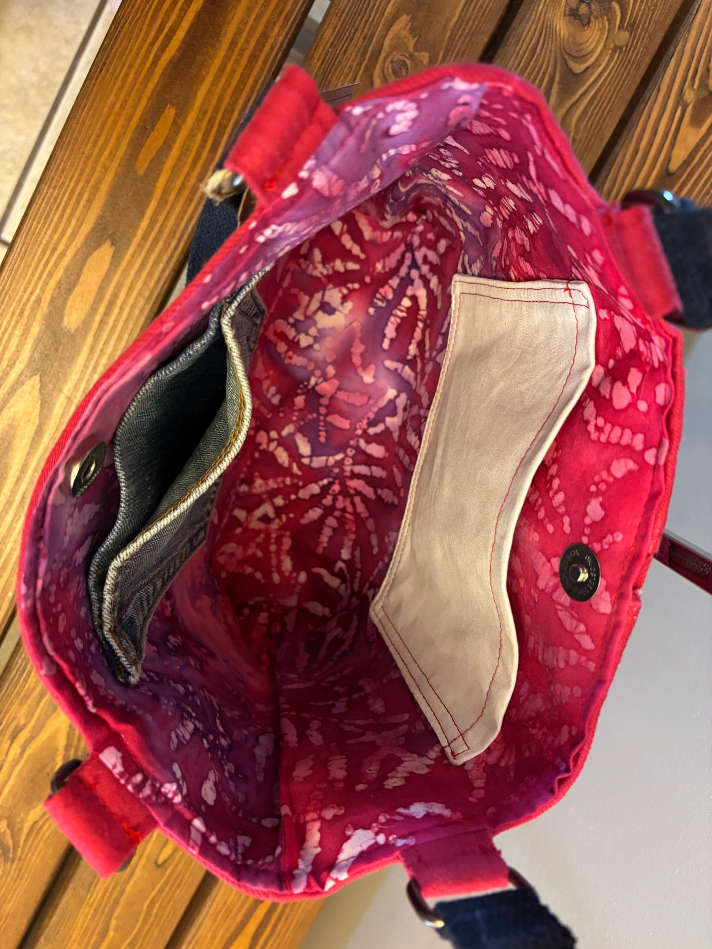 Fun Red Denim Jean Patchwork Shoulder Bag