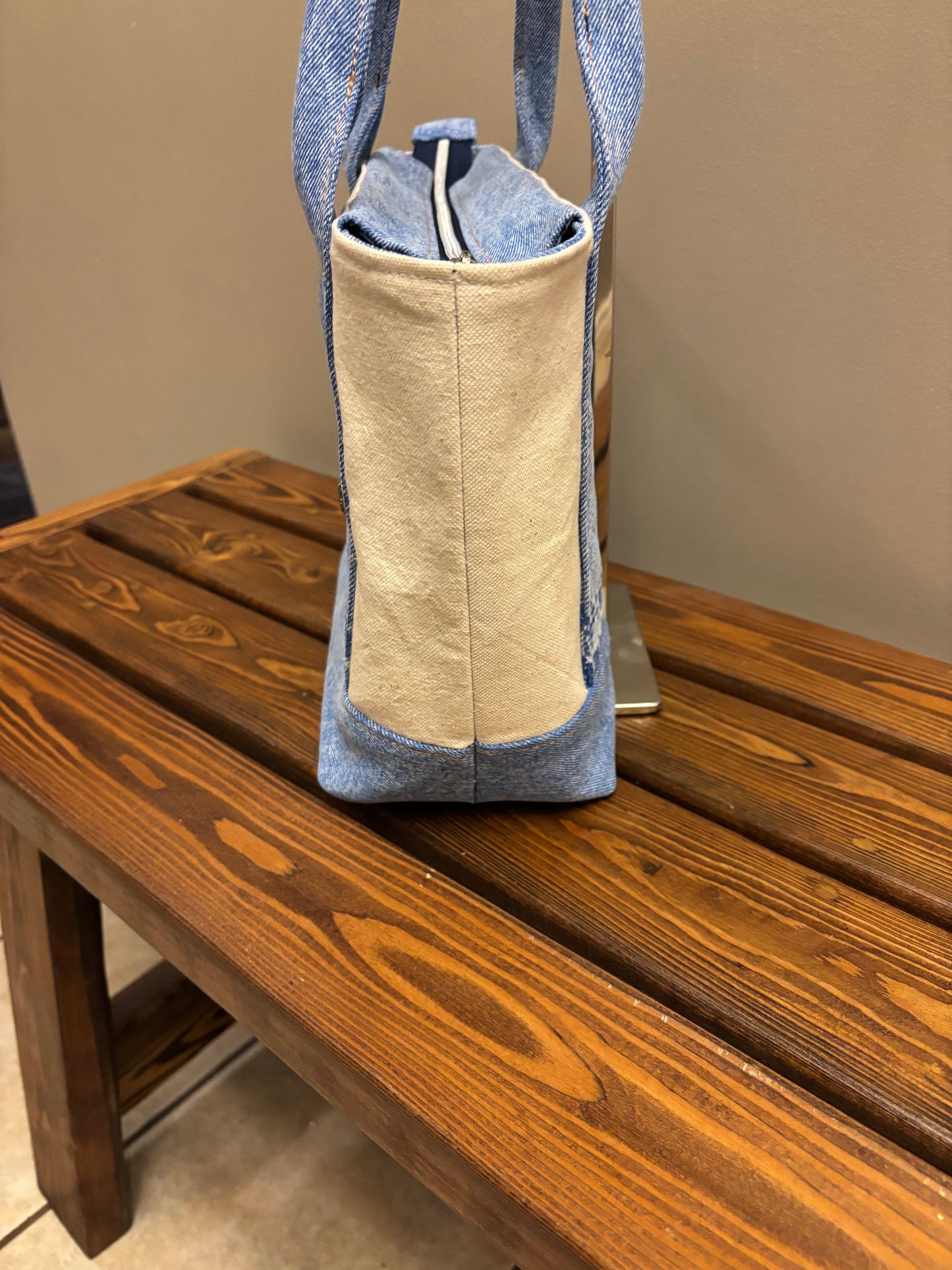 Upcycled Denim and Natural Canvas Shoulder Bag