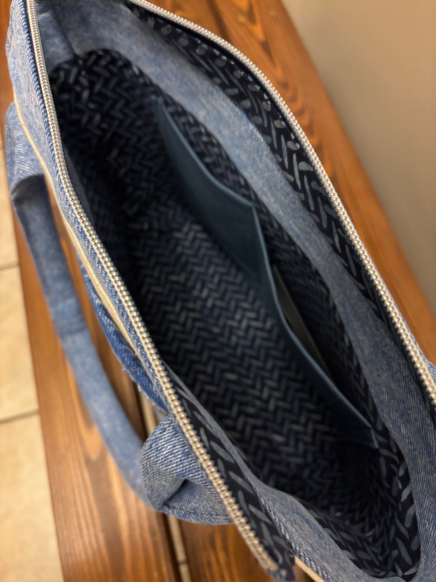 Upcycled Denim and Natural Canvas Shoulder Bag