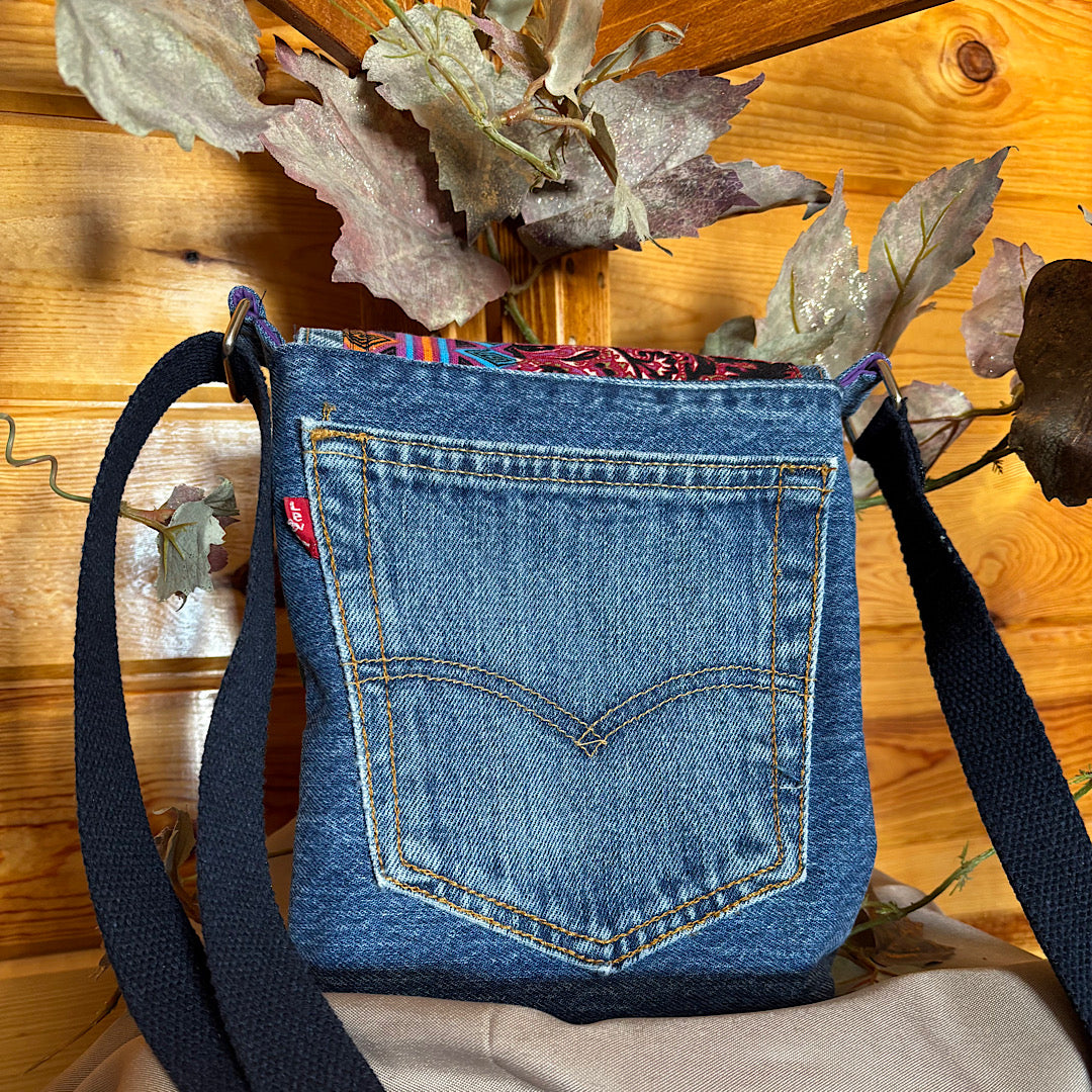 Upcycled Denim with Cotton Canvas Crossbody with Flap