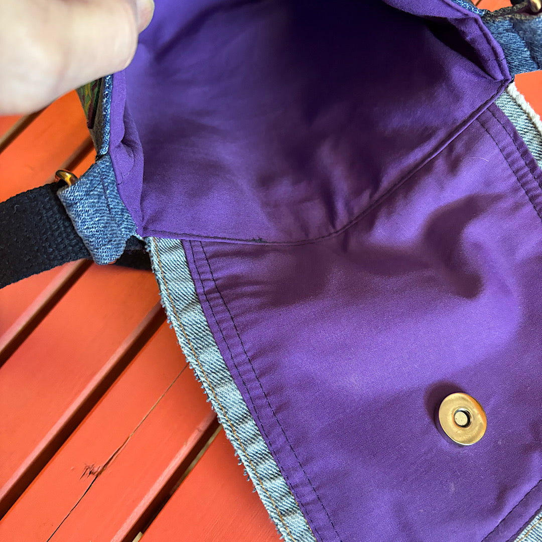 Upcycled Denim with Cotton Canvas Crossbody with Flap