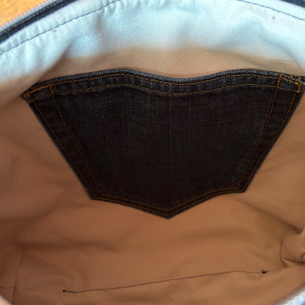 Denim Jeans Upcycled with Hand Painted Musical Instruments Crossbody Bag