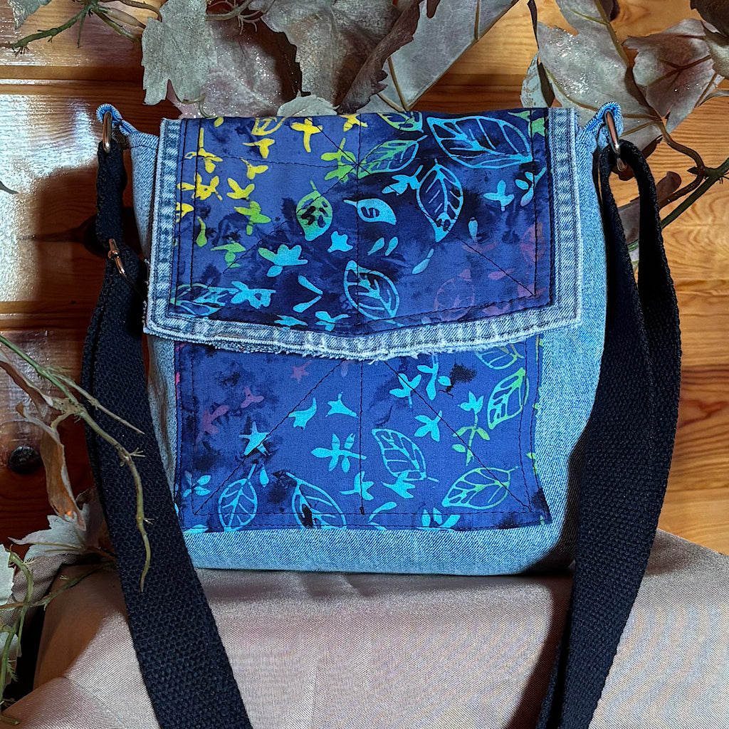 Upcycled Denim and Quilting Cotton Crossbody with Flap