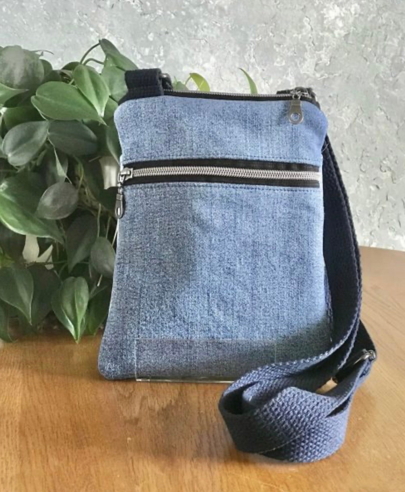 Upcycled Denim Handpainted Red Poppy Cell Phone Bag