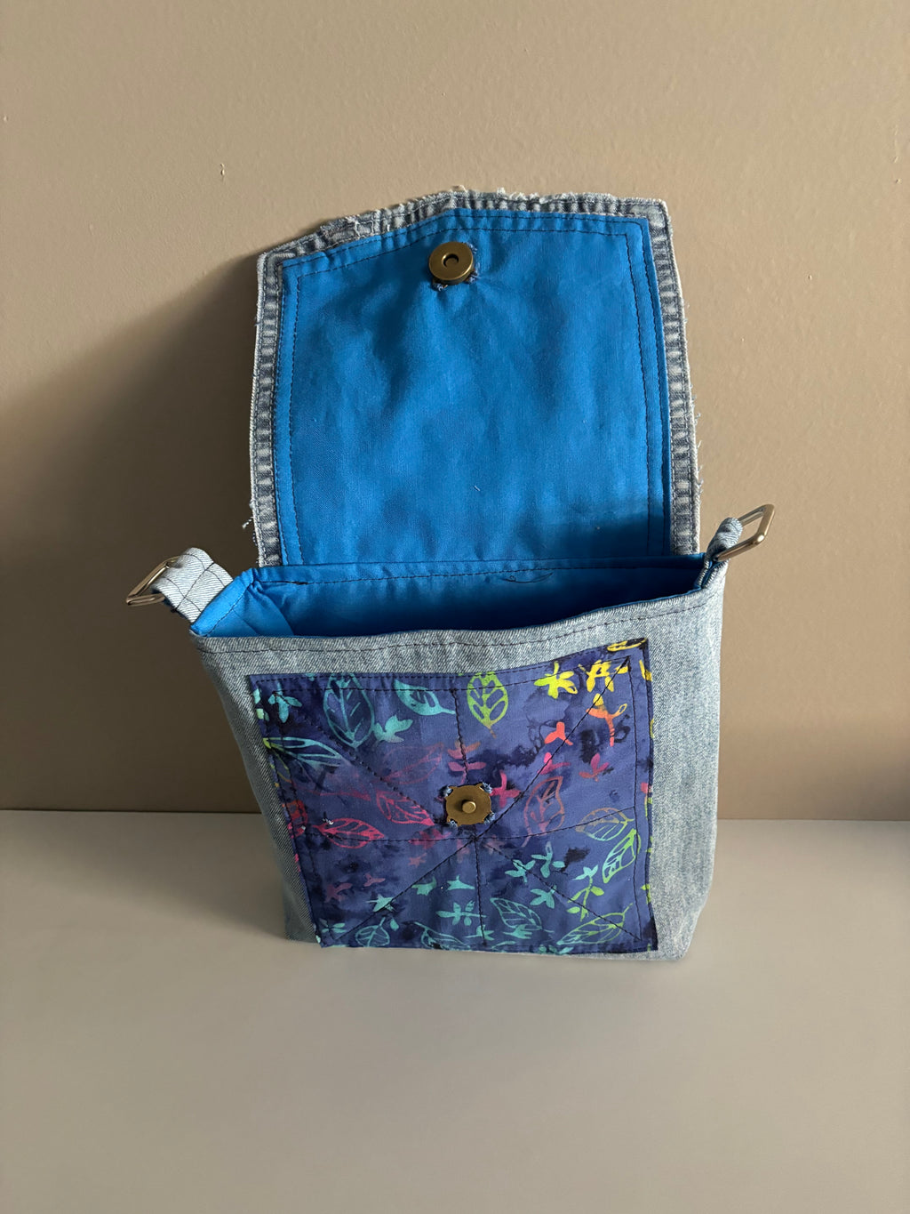 Upcycled Denim and Quilting Cotton Crossbody with Flap