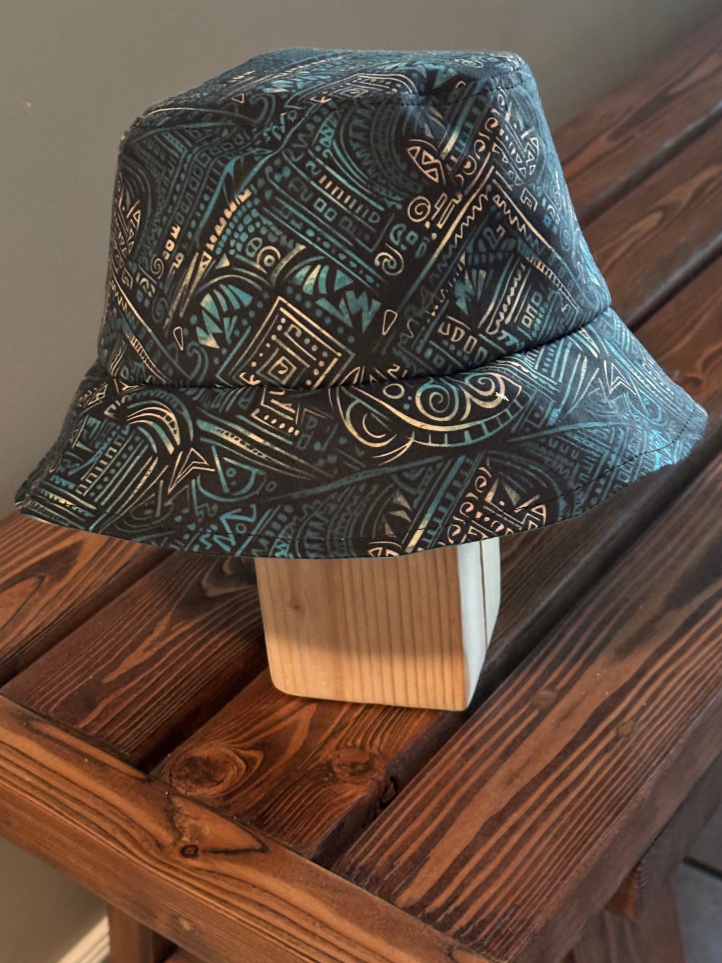 Reversible Bucket Hat Designed by an Artist With A Cool Celtic Teal and Black Design