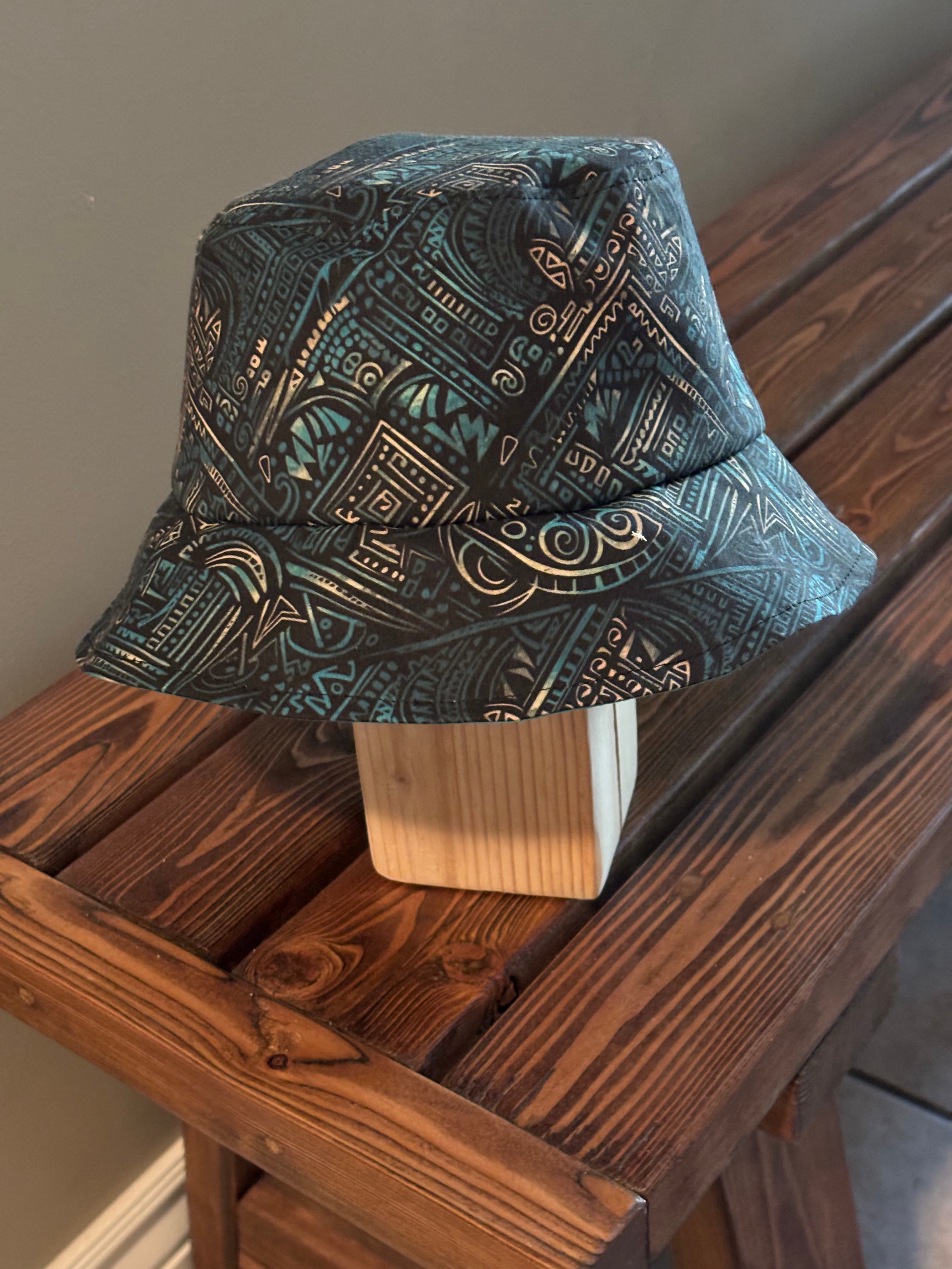 Reversible Bucket Hat Designed by an Artist With A Cool Celtic Teal and Black Design