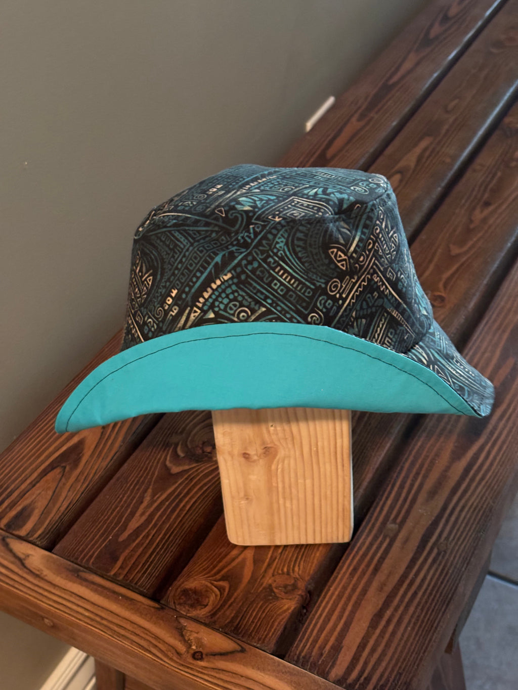 Reversible Bucket Hat Designed by an Artist With A Cool Celtic Teal and Black Design
