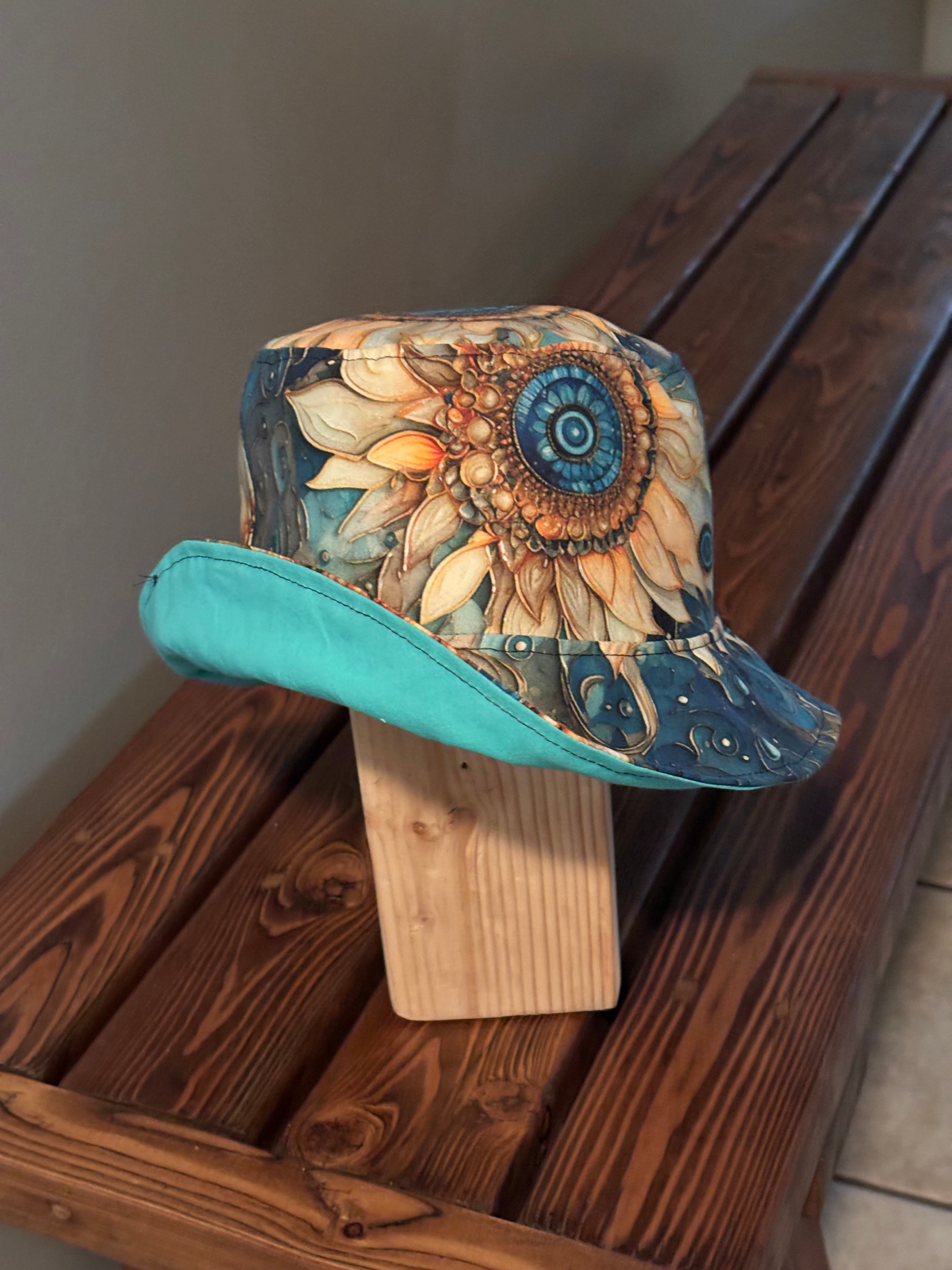 Reversible Bucket Hat with Artist Designed Large Sunflower Fabric