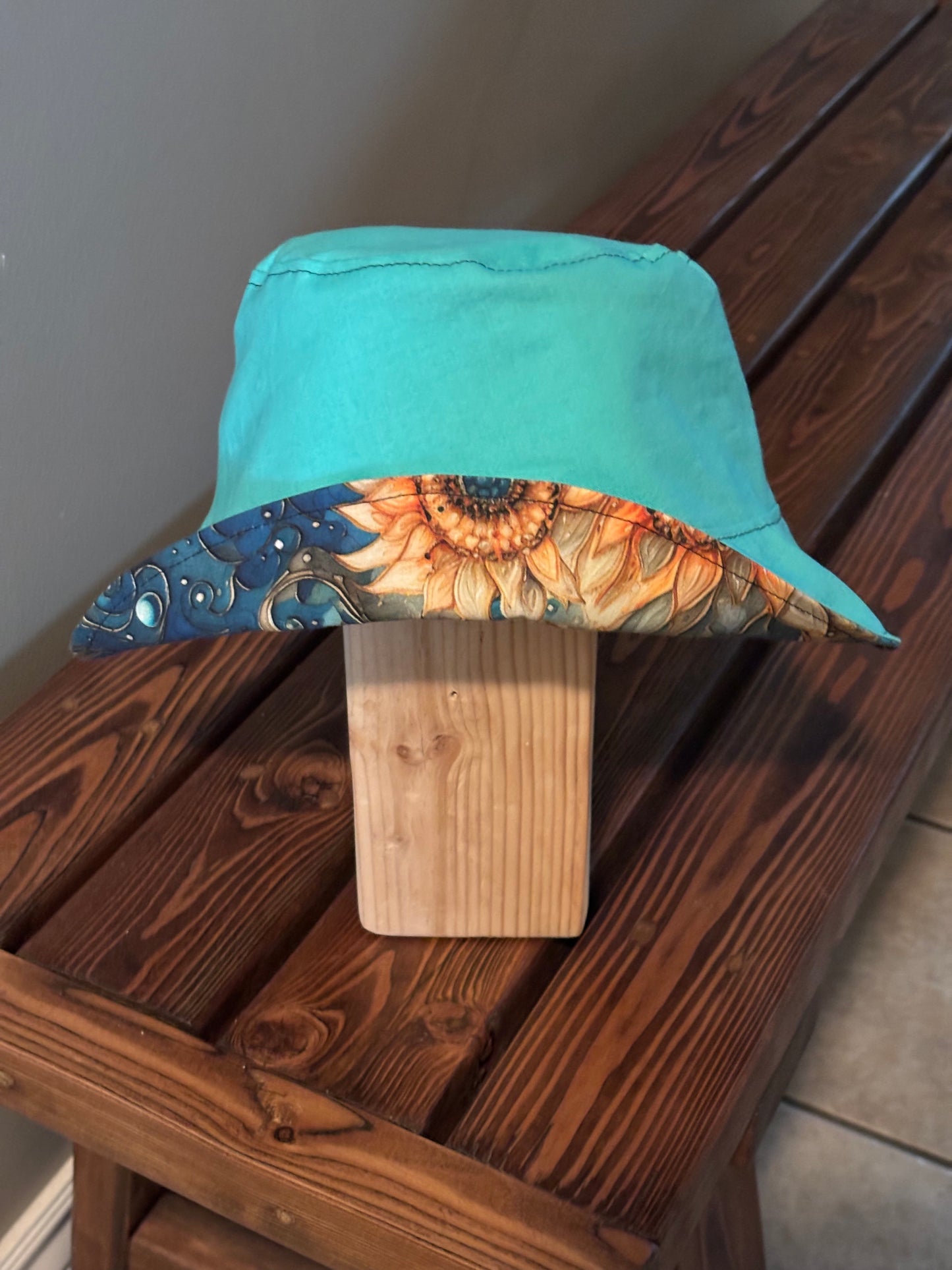 Reversible Bucket Hat with Artist Designed Large Sunflower Fabric