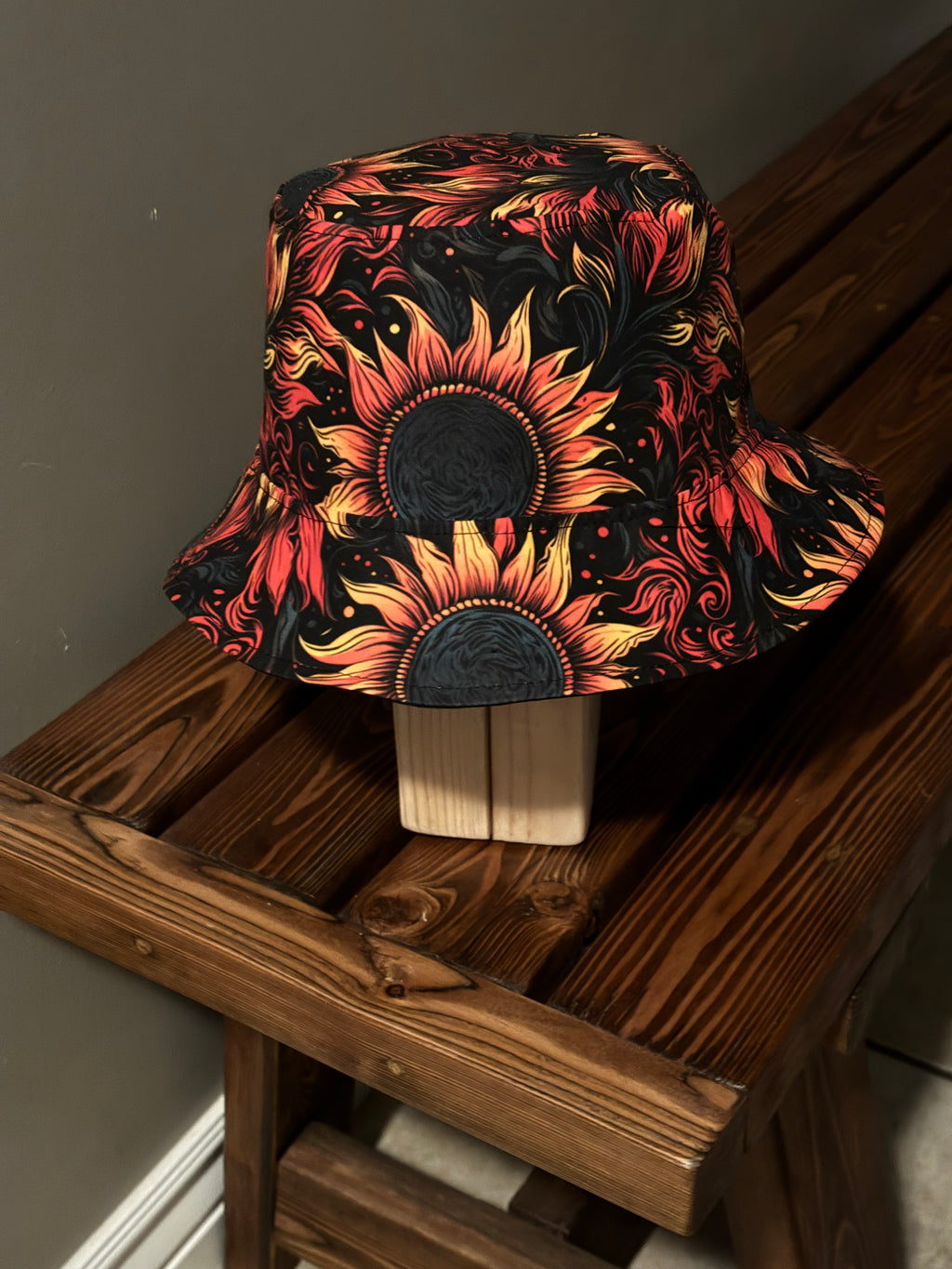 Reversible Bucket Hat Artist Designed Beautiful Gothic Sunflower Fabric