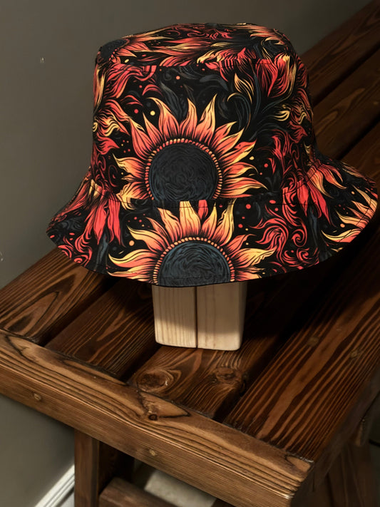 Reversible Bucket Hat Artist Designed Beautiful Gothic Sunflower Fabric