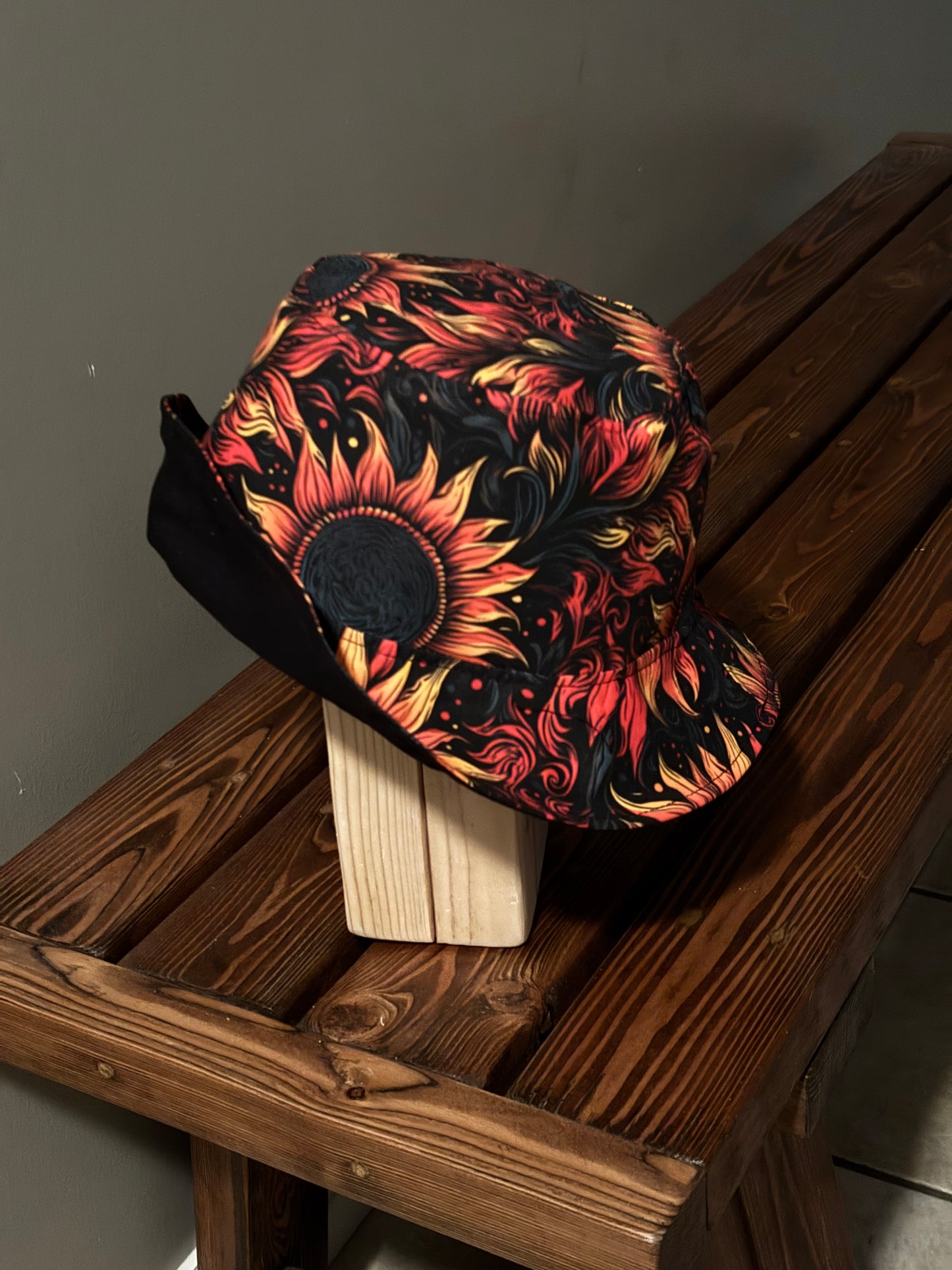 Reversible Bucket Hat Artist Designed Beautiful Gothic Sunflower Fabric