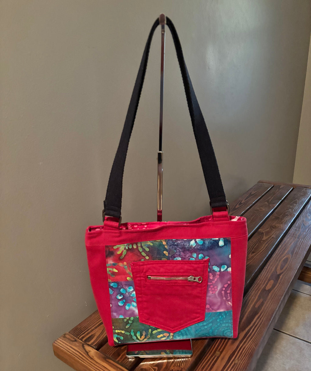 Fun Red Denim Jean Patchwork Shoulder Bag