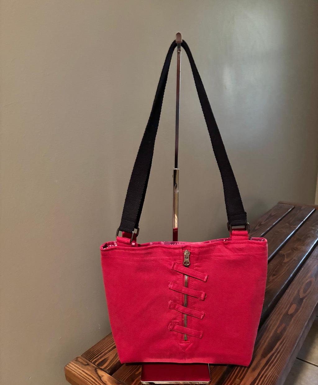 Fun Red Denim Jean Patchwork Shoulder Bag