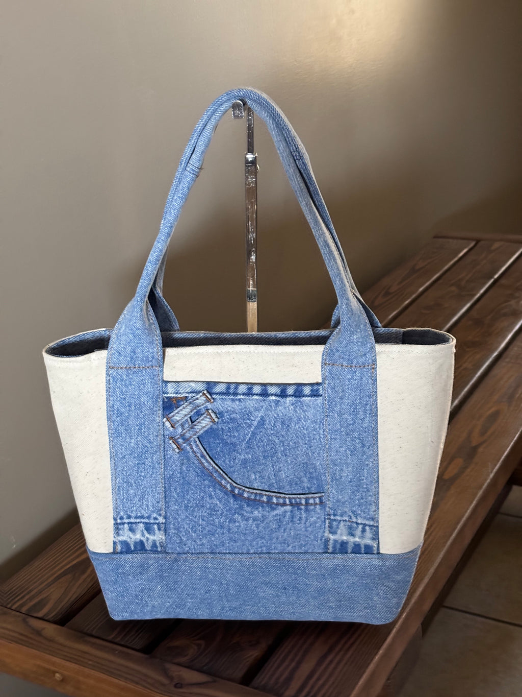 Upcycled Denim and Natural Canvas Shoulder Bag