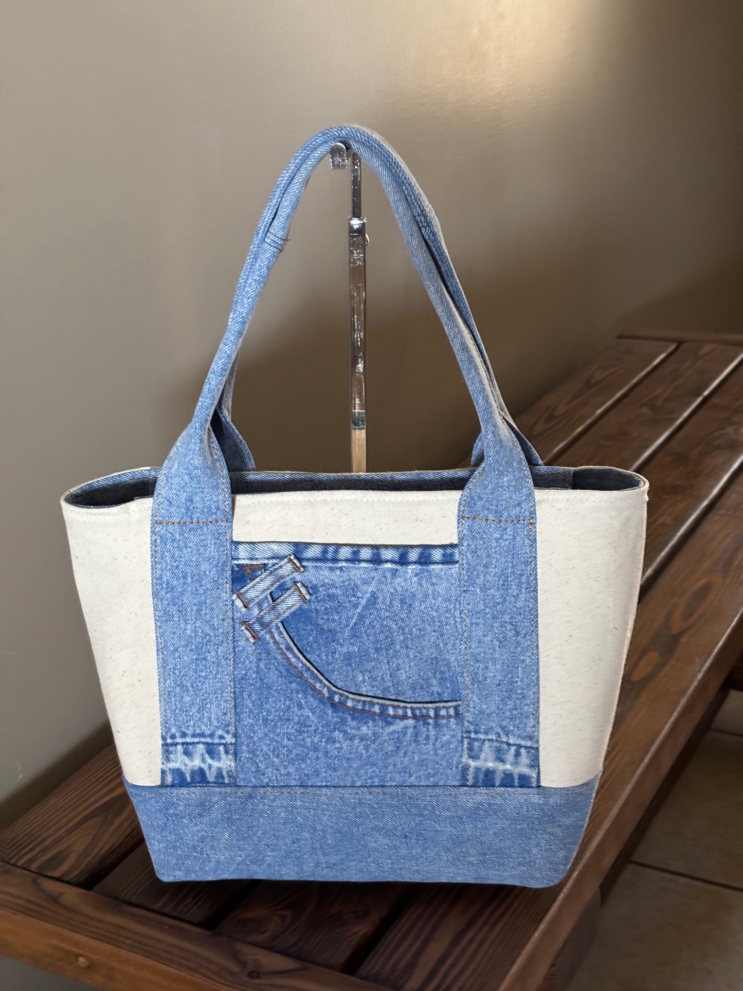 Upcycled Denim and Natural Canvas Shoulder Bag