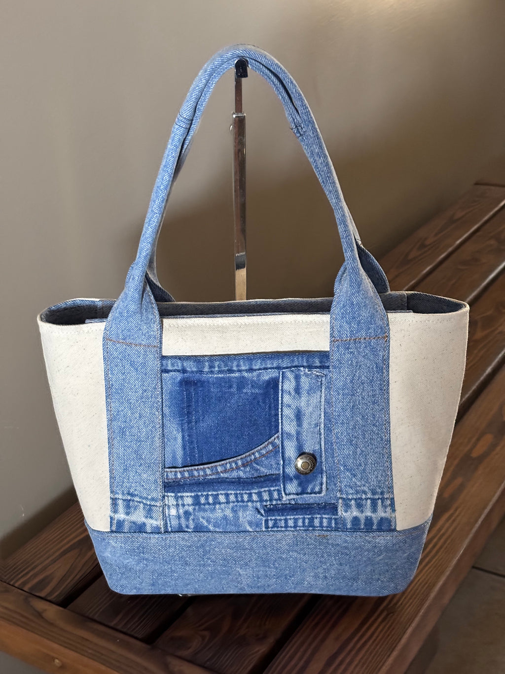 Upcycled Denim and Natural Canvas Shoulder Bag