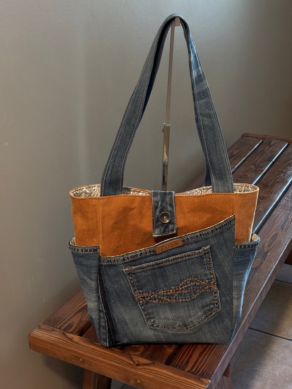 Corduroy and Upcycled Denim Jean Shoulder Handbag