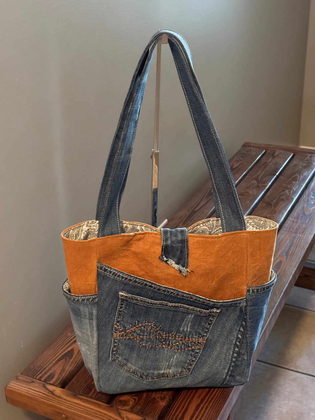 Corduroy and Upcycled Denim Jean Shoulder Handbag