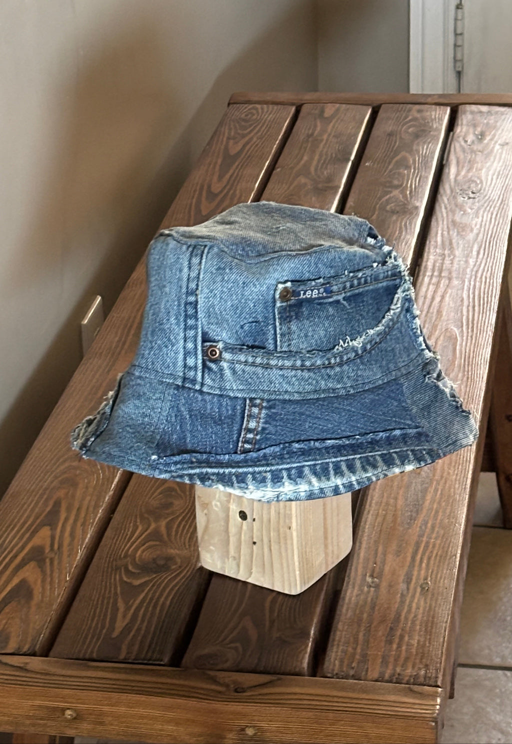 Upcycled Revesible Denim Jean Bucket Hat with Splatter Paint Cotton Lining