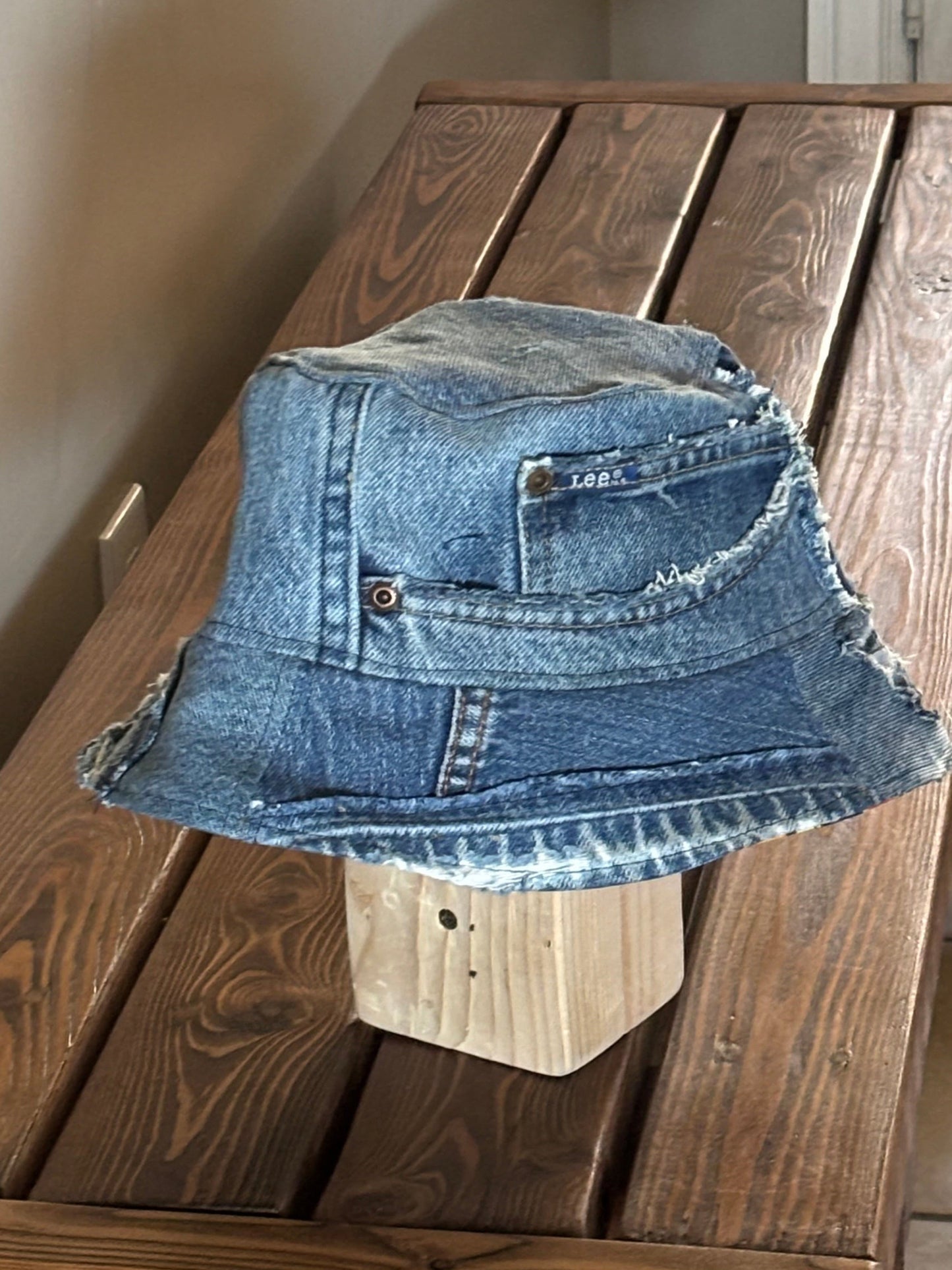 Revesible Upcycled Denim Bucket Hat with Splatter Paint Cotton Lining