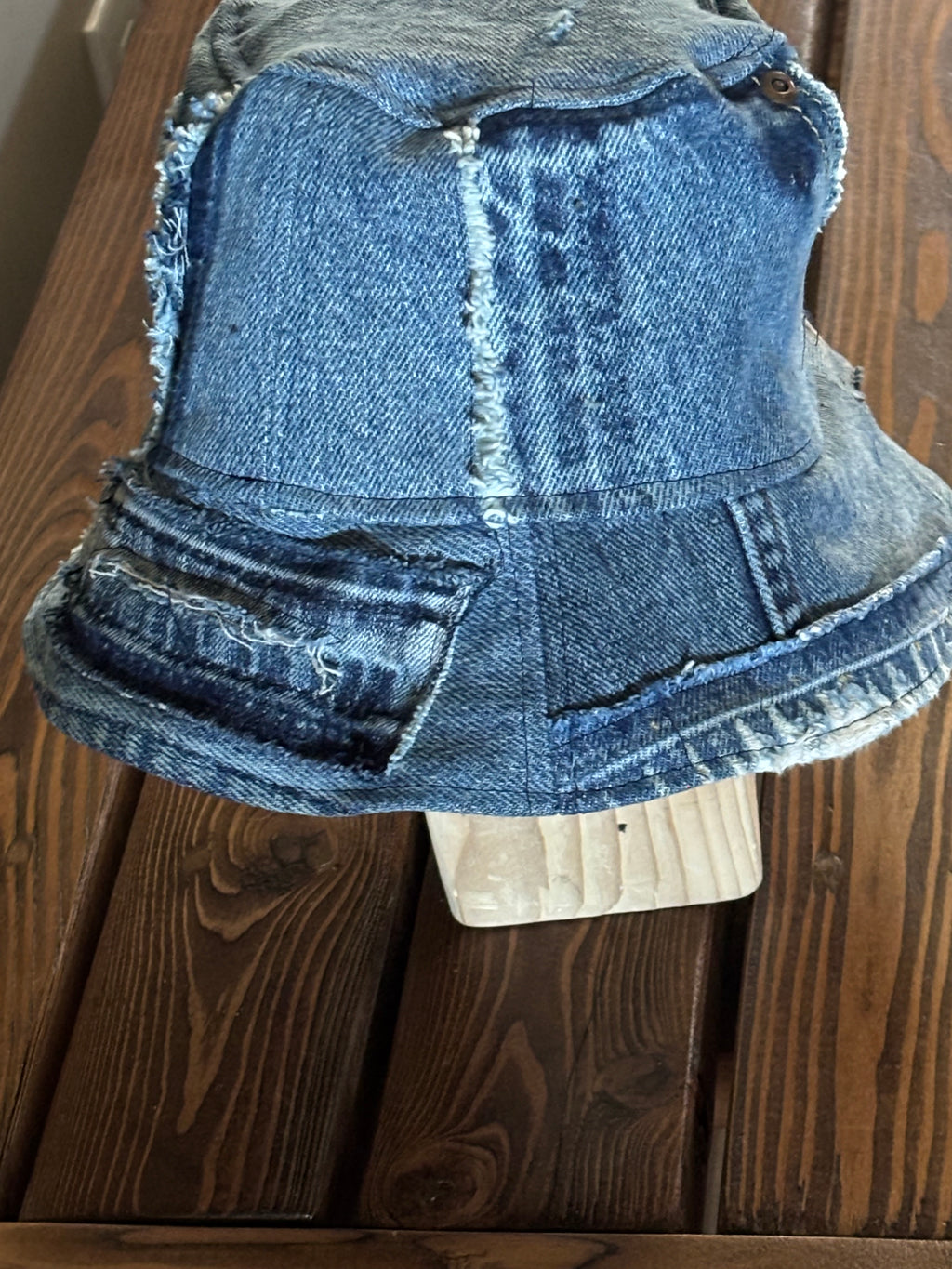 Upcycled Revesible Denim Jean Bucket Hat with Splatter Paint Cotton Lining