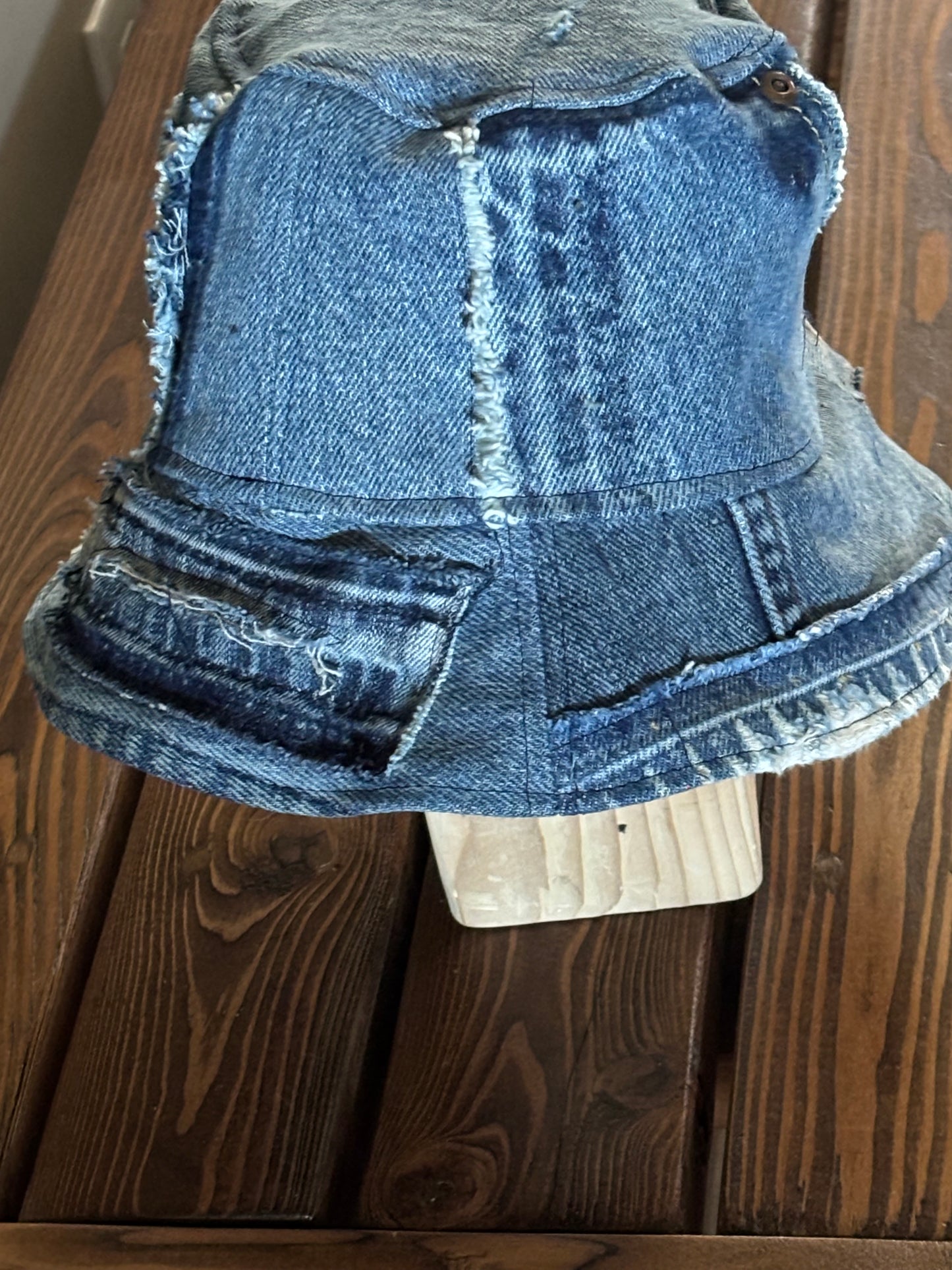 Revesible Upcycled Denim Bucket Hat with Splatter Paint Cotton Lining