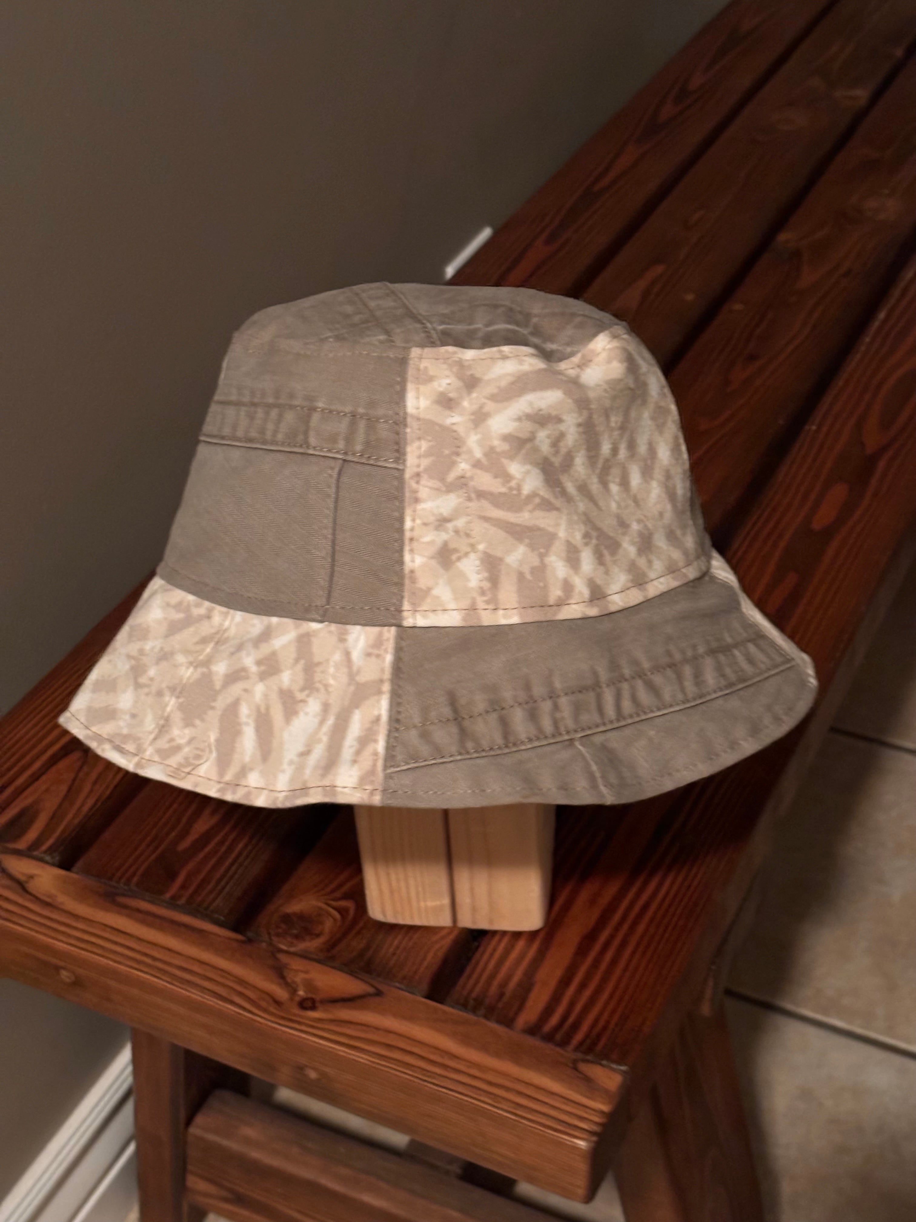 Upcycled Revesible Khaki Denim and Printed Patchwork Hat with Beautiful Batik Lining